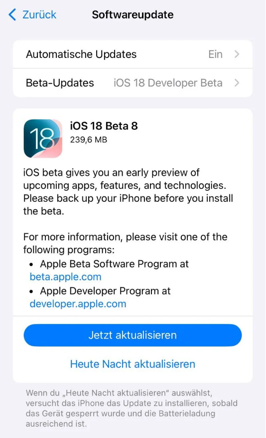 前海街道苹果手机维修分享苹果 iOS / iPadOS 18 开发者预览版 Beta 8 发布 